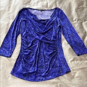 Chaus Draped Cowl Neck 3/4 Sleeve Top in Purple Leopard Print. Size S